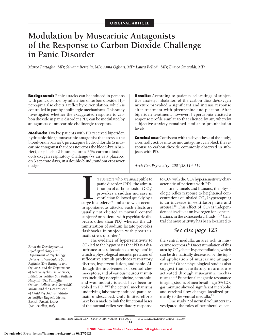 Modulation by Muscarinic Antagonists of the Response to Carbon Dioxide Challenge in Panic Disorder