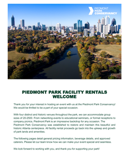 Piedmont Park Facility Rentals Welcome