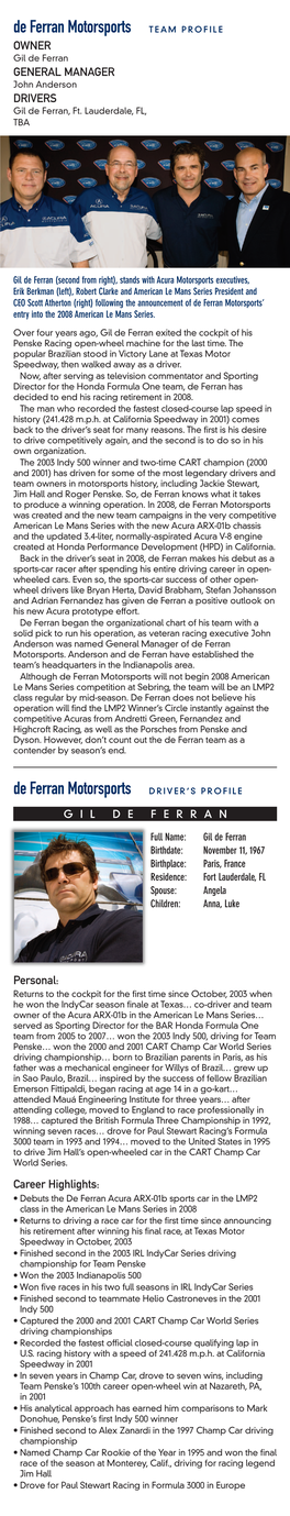 De Ferran Team Profile 2008