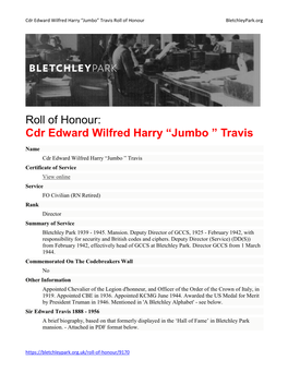 Roll of Honour: Cdr Edward Wilfred Harry “Jumbo ” Travis