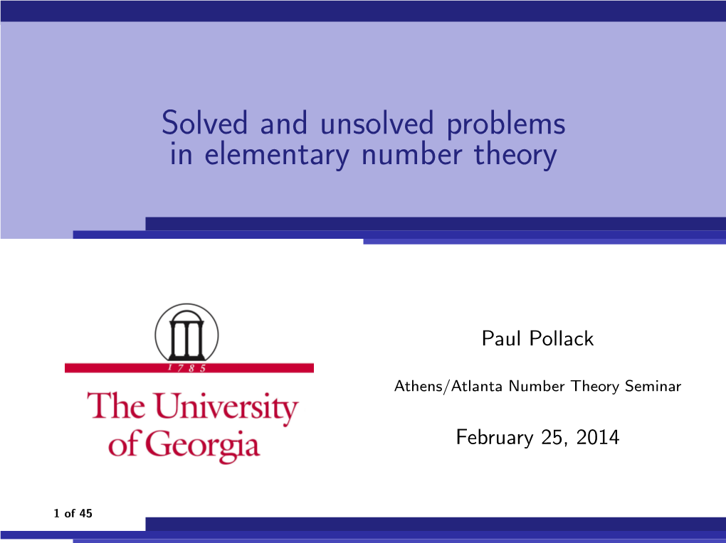 Solved and Unsolved Problems in Elementary Number Theory