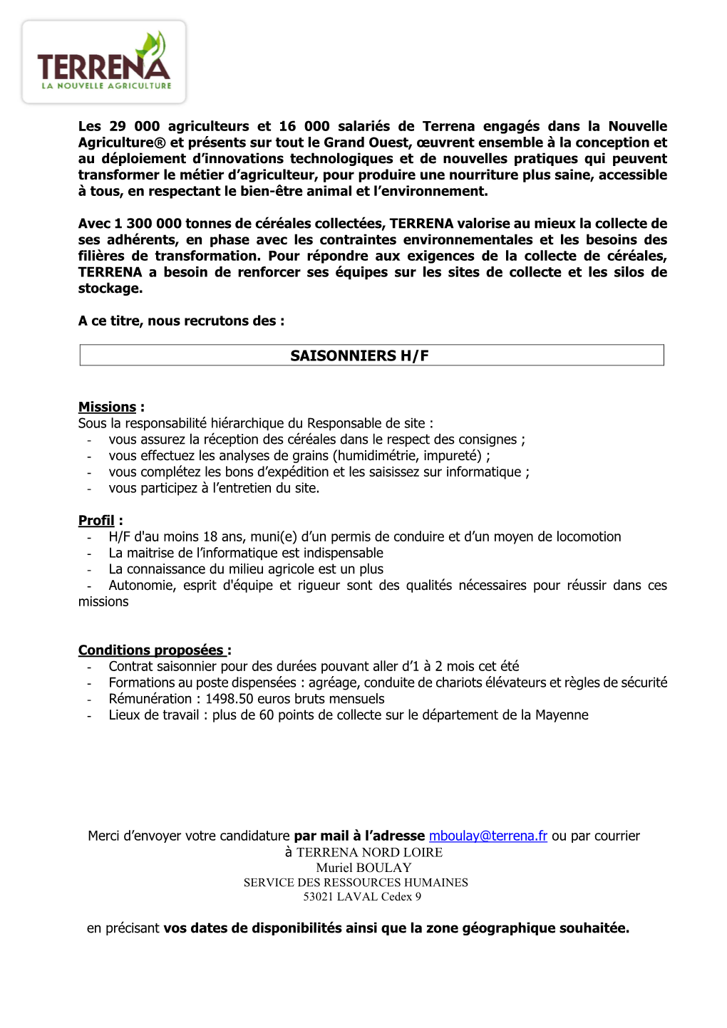 Annonce D'emploi Vierge TERRENA