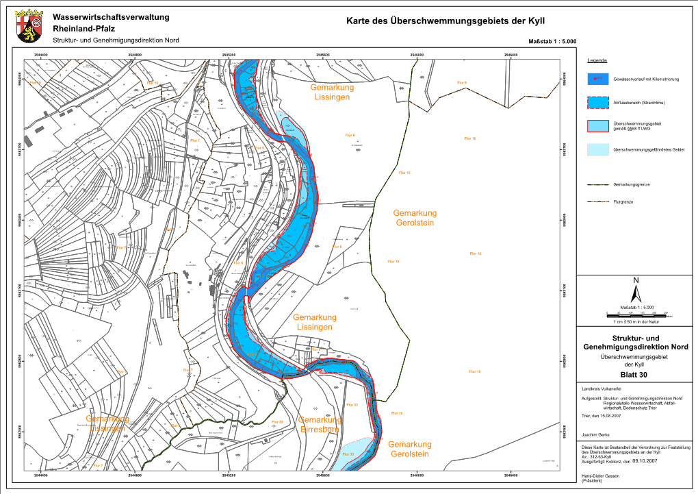 Karte Des Überschwemmungsgebiets Der Kyll Rheinland-Pfalz Struktur- Und Genehmigungsdirektion Nord Maßstab 1 : 5.000