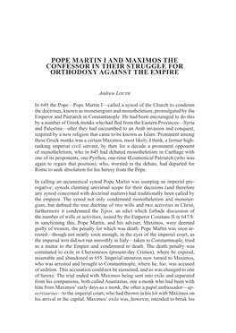Pope Martin I and Maximos the Confessor in Their Struggle for Orthodoxy Against the Empire