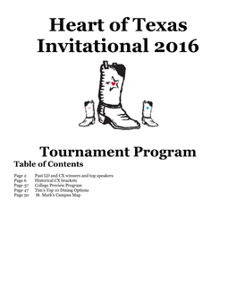 Heart of Texas Invitational 2016 Tournament Program Table Of