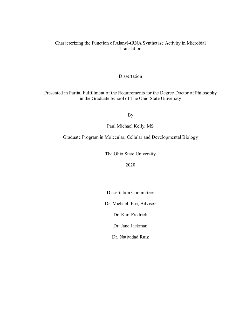 1 Characterizing the Function of Alanyl-Trna Synthetase Activity In