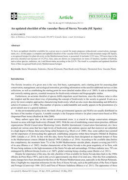 An Updated Checklist of the Vascular Flora of Sierra Nevada (SE Spain)