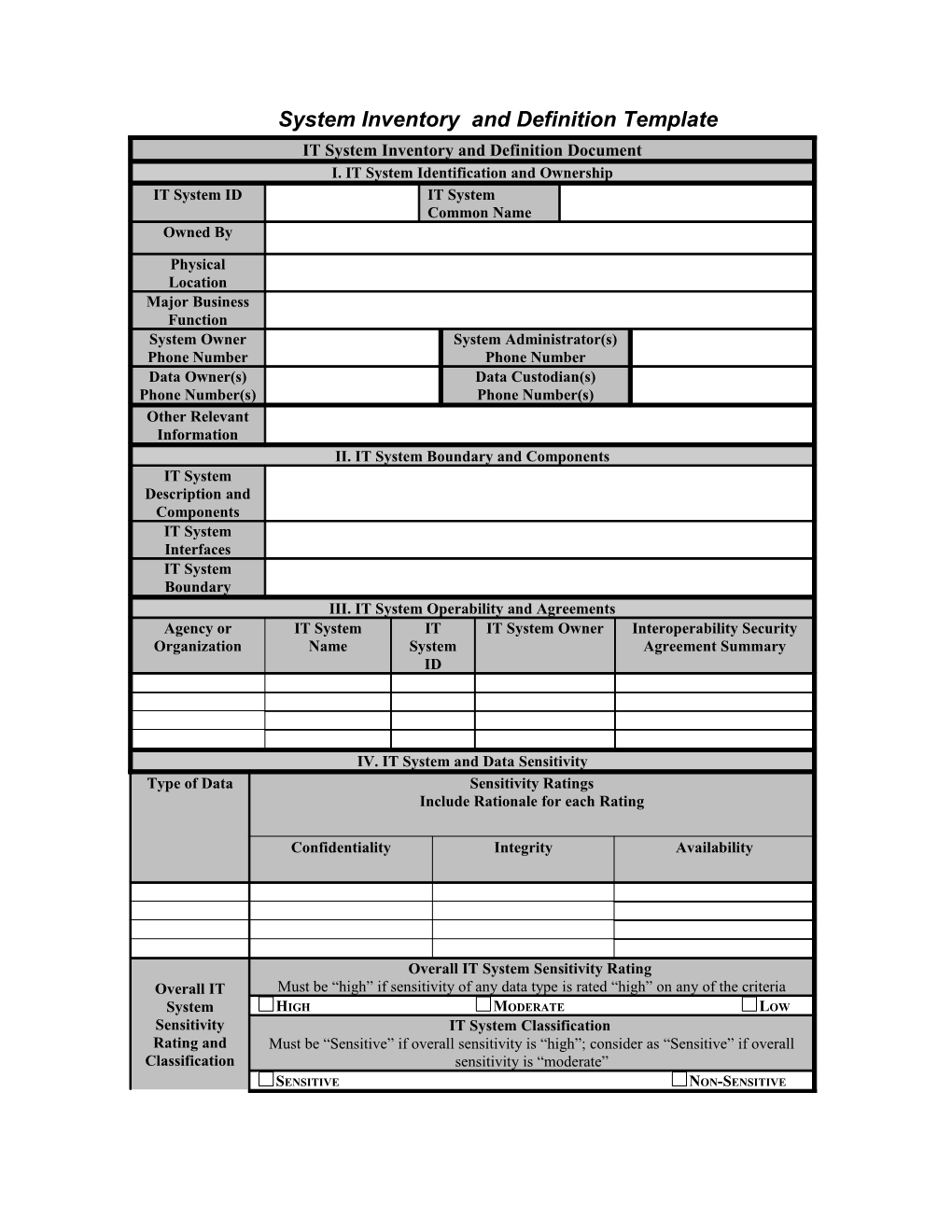 System Inventory and Definition Template