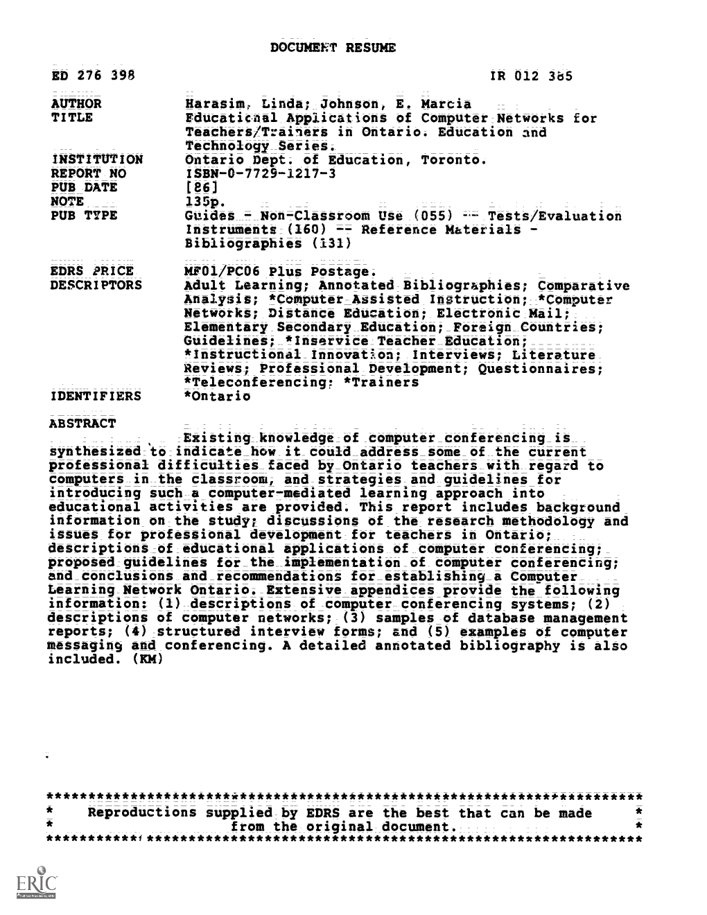 Johnson, E. Marcia Fducaticaal Applications of Computer Networks for Teachers/Trainers In