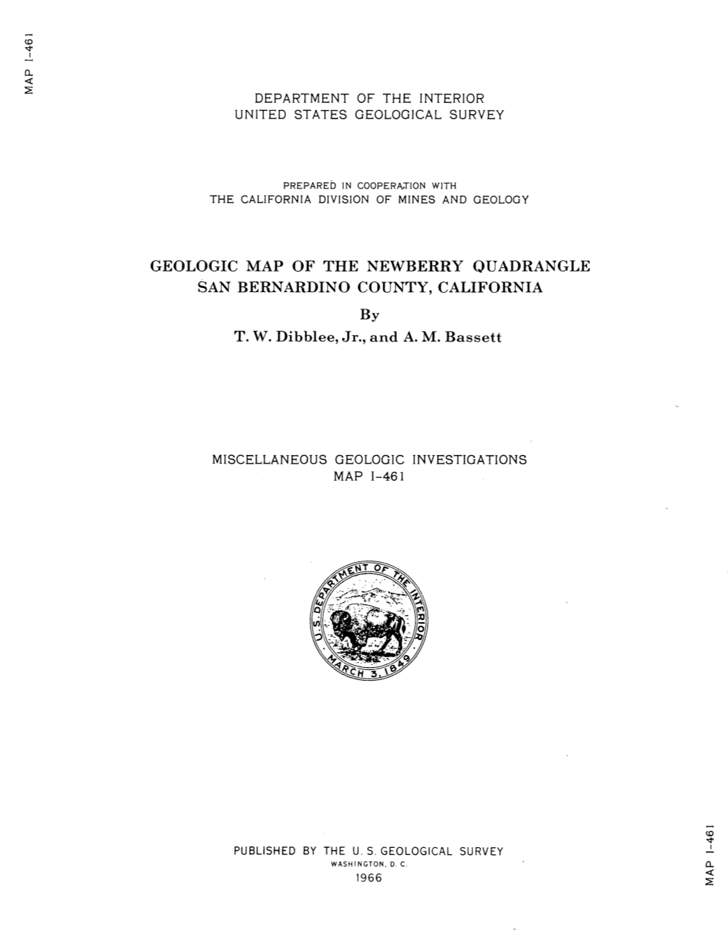 GEOLOGIC MAP of the NEWBERRY QUADRANGLE SAN BERNARDINO COUNTY, CALIFORNIA by T