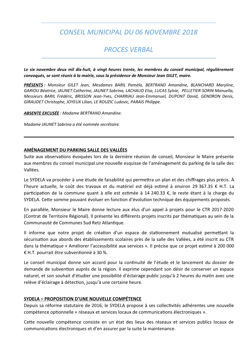 Conseil Municipal Du 06 Novembre 2018 Proces Verbal