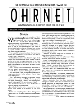 The Ohr Somayach Torah Magazine on the Internet • O H R N E T Shabbat Parshat Vayishlach • 14 Kislev 5765 • Nov