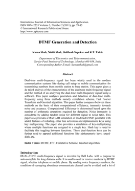 DTMF Generation and Detection