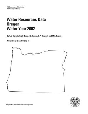Water Resources Data Oregon Water Year 2002