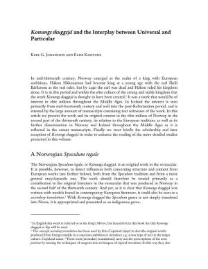 Konungs Skuggsjá and the Interplay Between Universal and Particular A