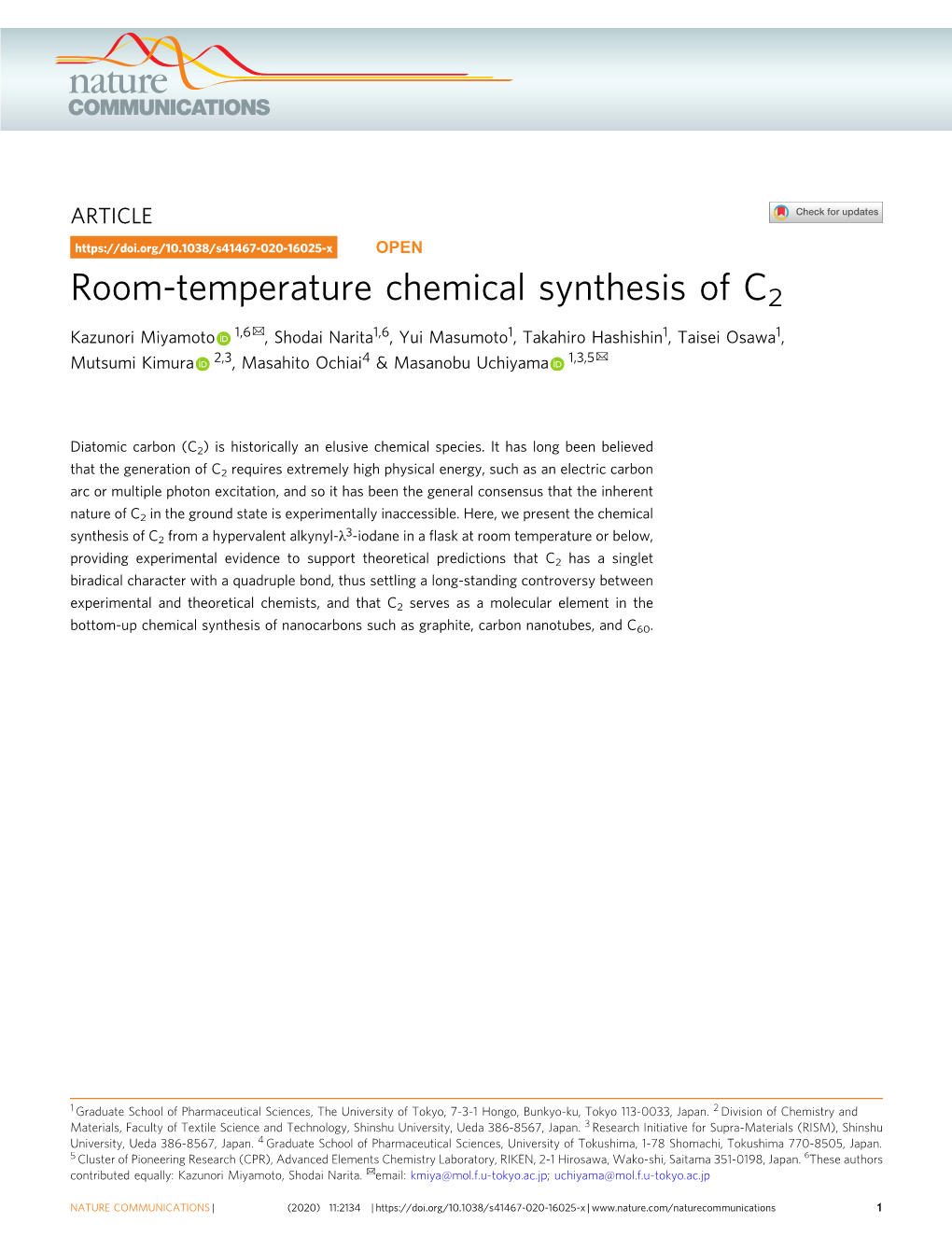 Room-Temperature Chemical Synthesis of C2