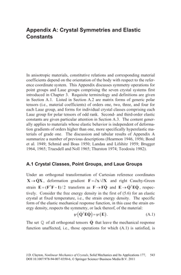 Appendix A: Crystal Symmetries and Elastic Constants