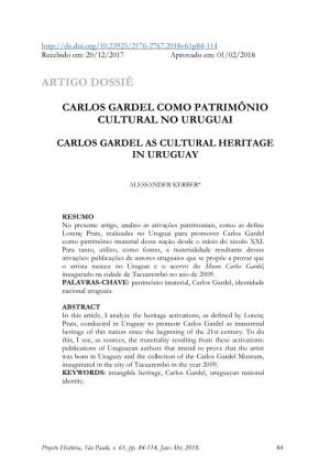 Artigo Dossiê Carlos Gardel Como Patrimônio Cultural No Uruguai