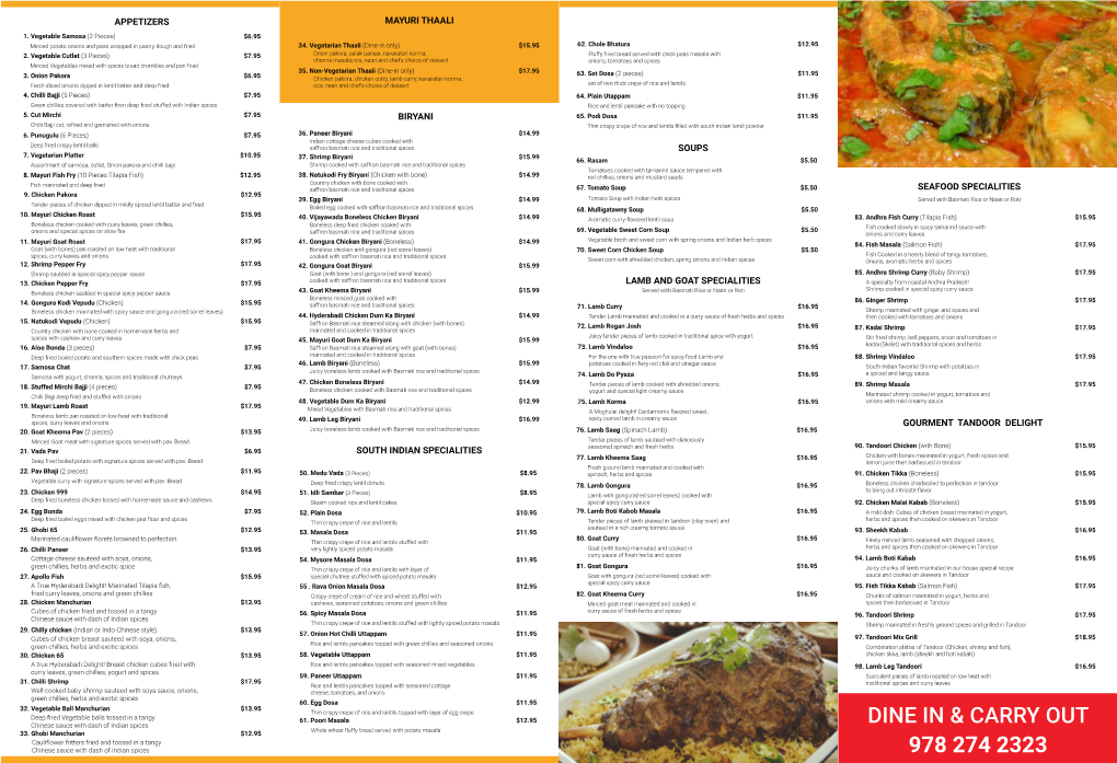 MENU Served with Basmati Rice Or Naan Or Roti