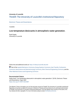 Low Temperature Desiccants in Atmospheric Water Generation