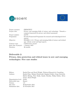D 2.1 Privacy, Data Protection and Ethical Issues in New and Emerging