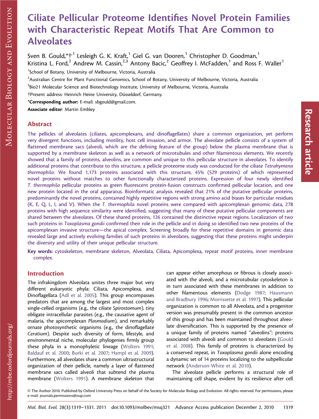 Ciliate Pellicular Proteome Identifies Novel Protein