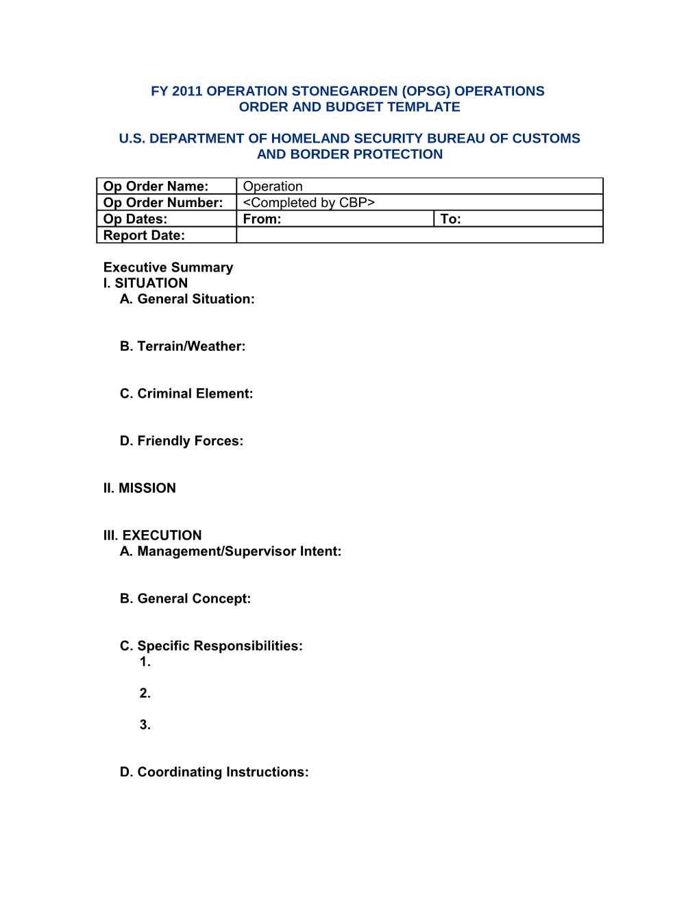 Operations Order Report