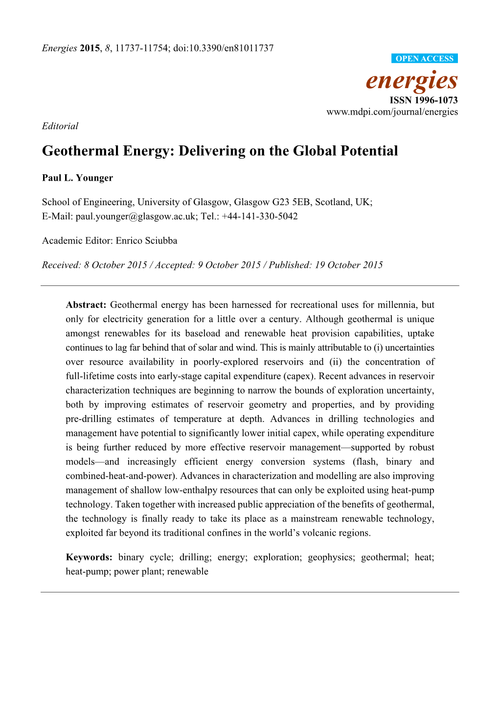 Geothermal Energy: Delivering on the Global Potential