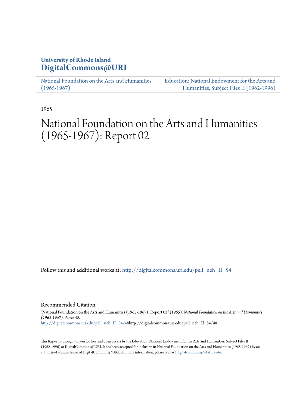 National Foundation on the Arts and Humanities (1965-1967): Report 02