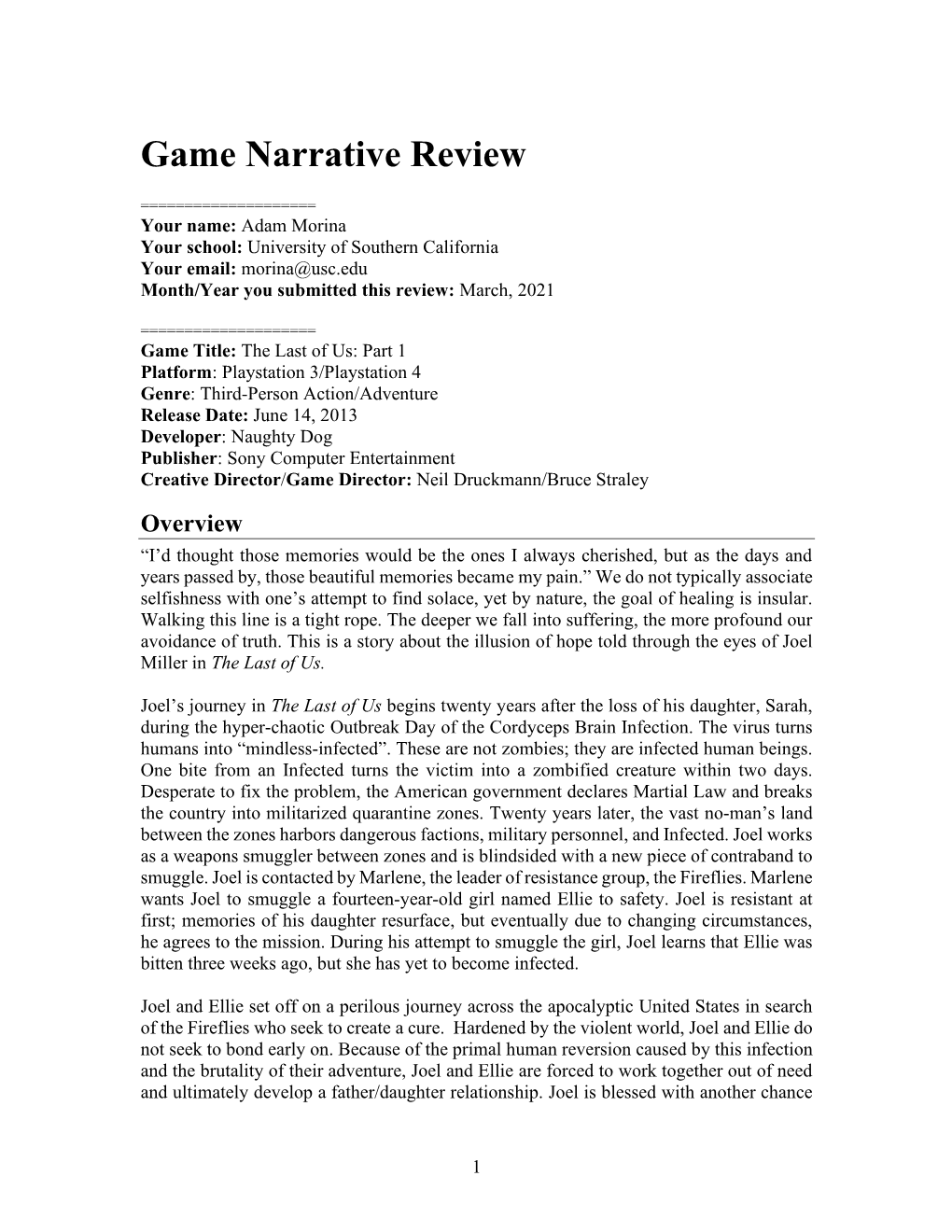 Game Narrative Review