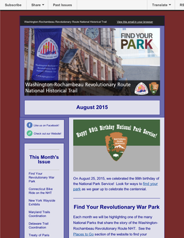 August 2015 Find Your Revolutionary War Park