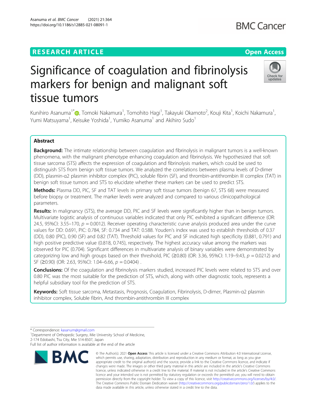 Significance of Coagulation and Fibrinolysis Markers for Benign And