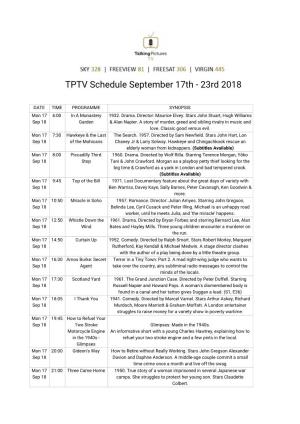 TPTV Schedule September 17Th - 23Rd 2018