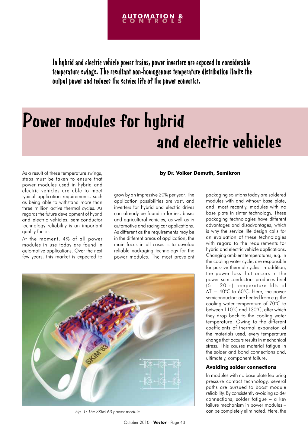 Power Modules for Hybrid and Electric Vehicles