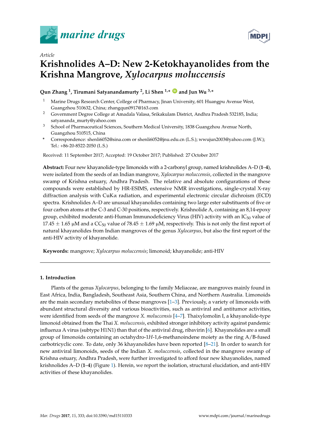 New 2-Ketokhayanolides from the Krishna Mangrove, Xylocarpus Moluccensis