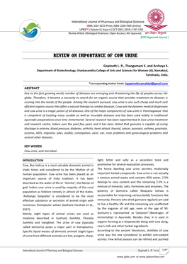 Review on Importance of Cow Urine