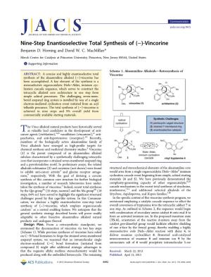 Nine-Step Enantioselective Total Synthesis of (−)-Vincorine Benjamin D