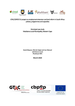 GTAC/CBPEP/ EU Project on Employment-Intensive Rural Land Reform in South Africa: Policies, Programmes and Capacities