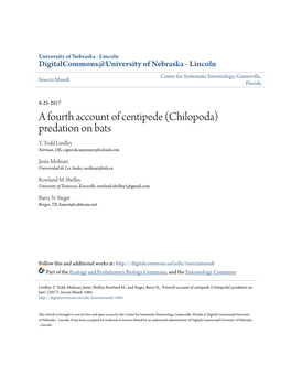 A Fourth Account of Centipede (Chilopoda) Predation on Bats T