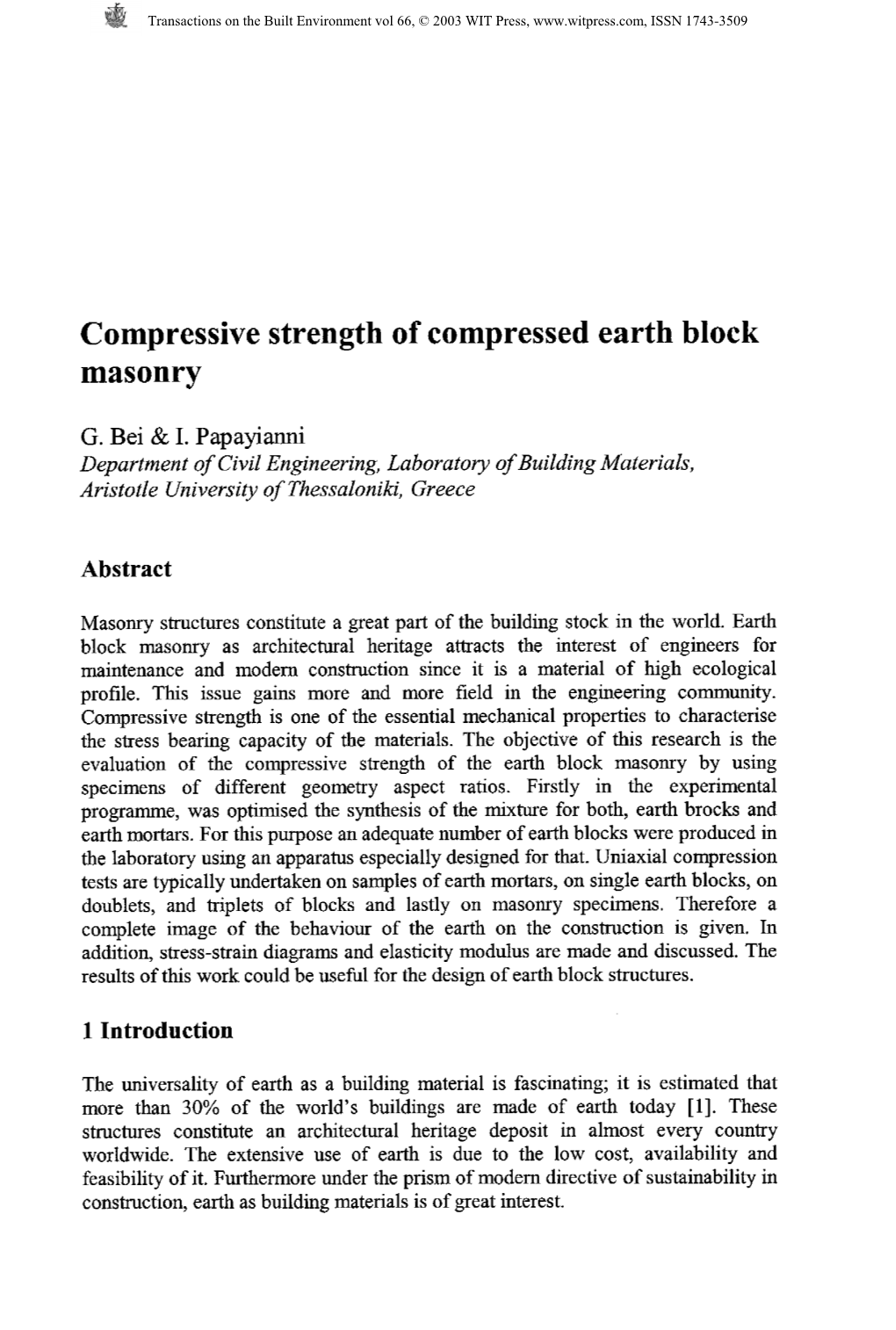 Compressive Strength of Compressed Earth Block Masonry