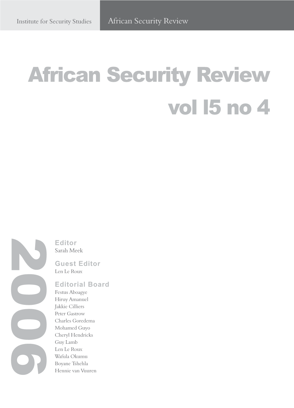 African Security Review, Vol 15 No 4