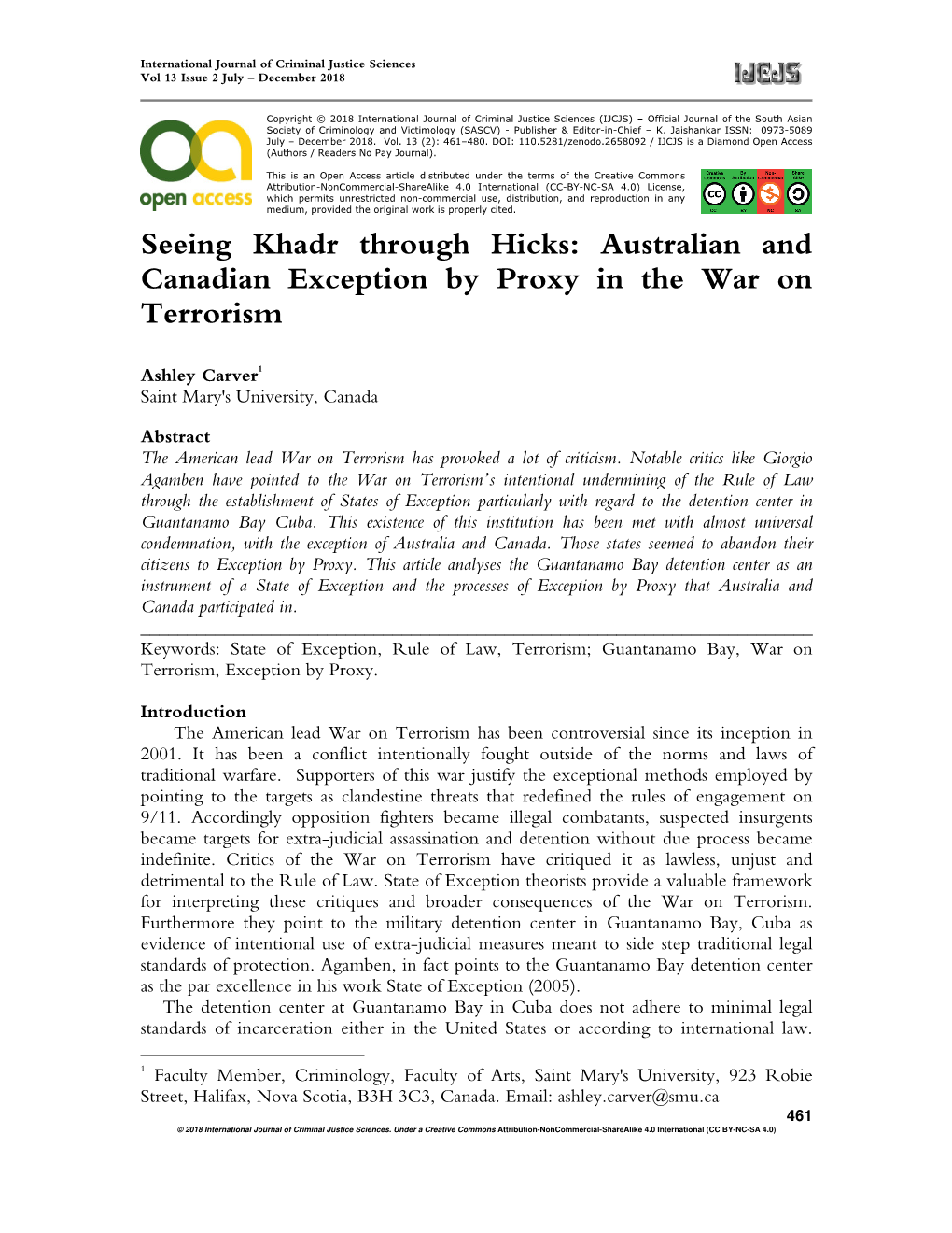 Australian and Canadian Exception by Proxy in the War on Terrorism