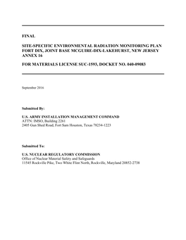 Final Site-Specific Environmental Radiation Monitoring Plan, Fort Dix