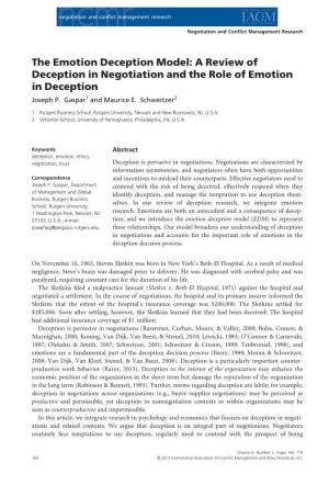 The Emotion Deception Model: a Review of Deception in Negotiation and the Role of Emotion in Deception Joseph P
