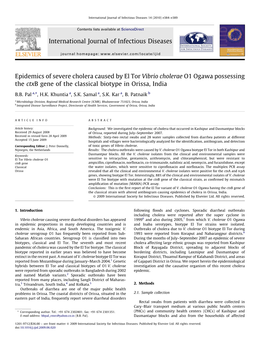 Epidemics of Severe Cholera Caused by El Tor Vibrio Cholerae O1 Ogawa Possessing the Ctxb Gene of the Classical Biotype in Orissa, India