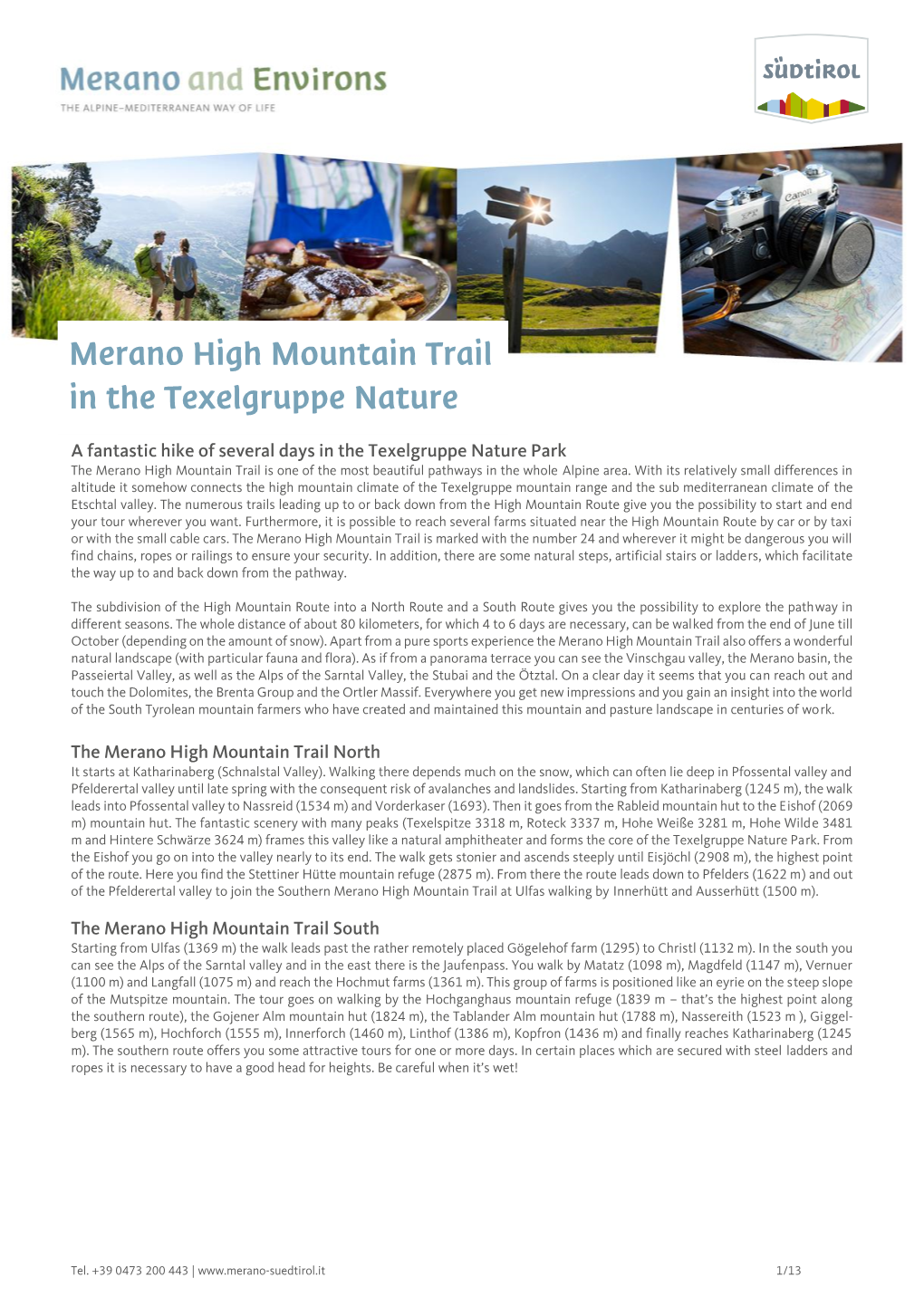 Merano High Mountain Trail in the Texelgruppe Nature Park