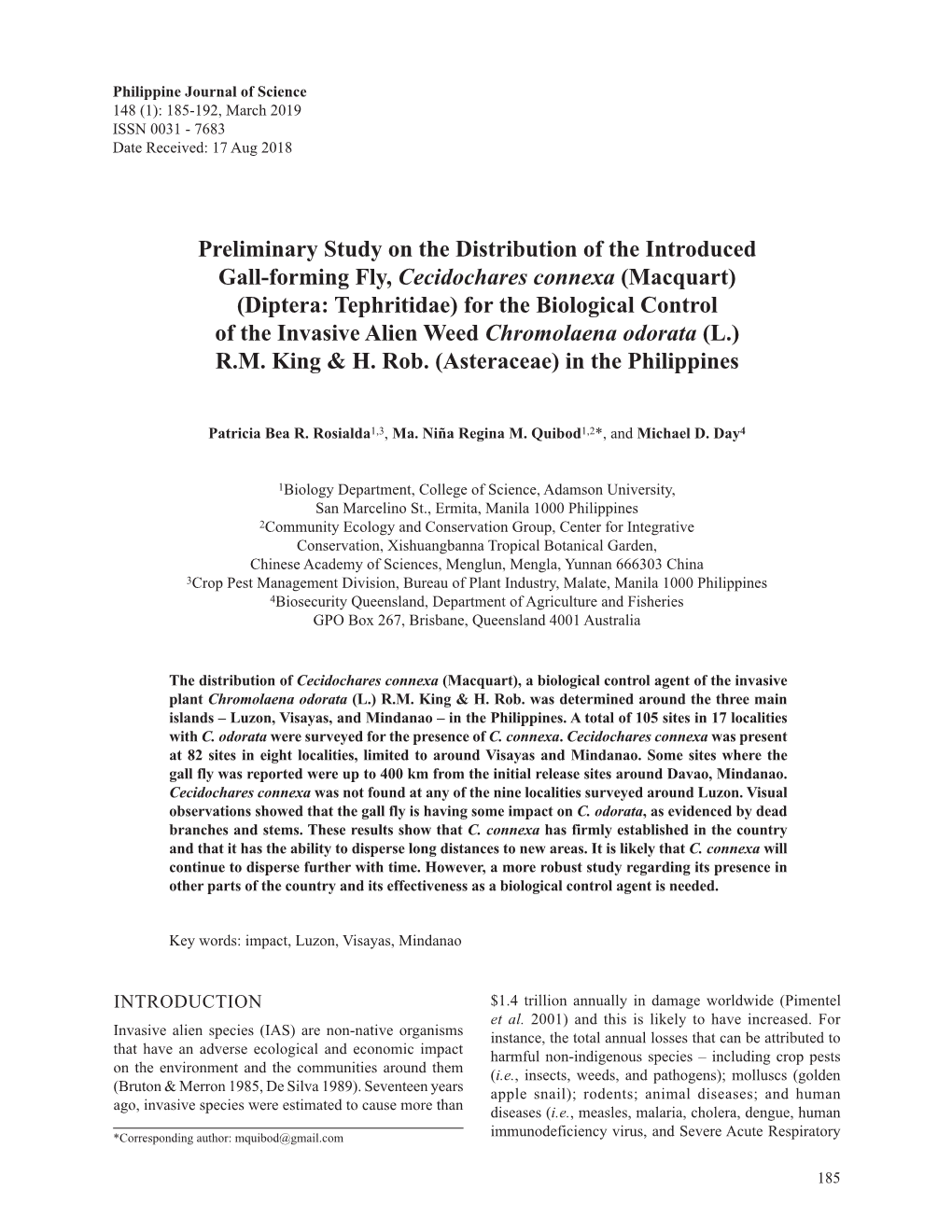 Preliminary Study on the Distribution of the Introduced