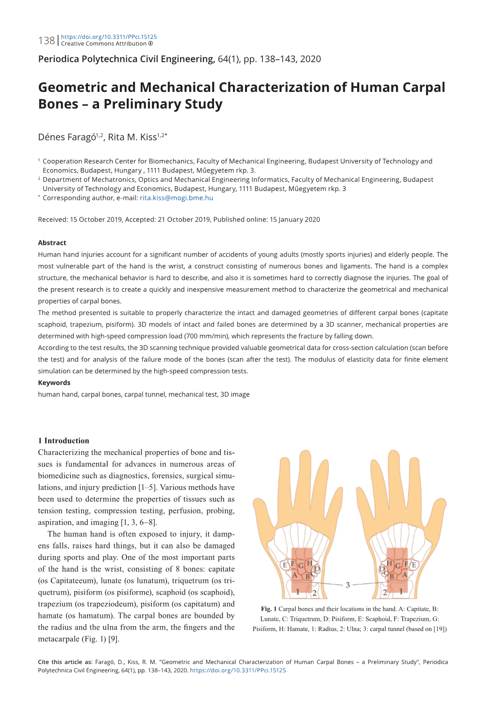 Geometric and Mechanical Characterization of Human Carpal Bones – a Preliminary Study