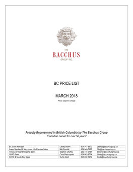 Bc Price List March 2018