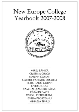 New Europe College Yearbook 2007-2008